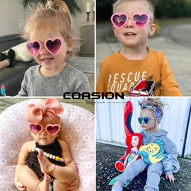 COASION Kids Heart Sunglasses Girl UV Protection Toddler Shades Age 3-12 (Cream Beige + Light Blue)