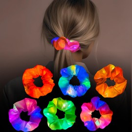 6 Pcs LED Scrunchies for Women, Colorful Satin Scrunchy, Light Up Scrunchies for Girls, 3 Light Modes, Glow in the Dark Hair Accessories