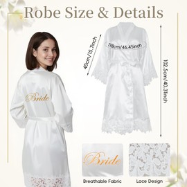 Hazms 3 Pcs Bride Robe for Wedding Day Set with Makeup Bag, Slippers, Lace Trim White Robe -Short Getting Ready Wedding Robes Bridesmaids Bride Gifts