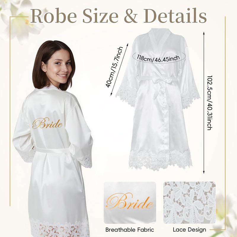 Hazms 3 Pcs Bride Robe for Wedding Day Set with