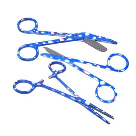 Nurse Bandage Lister Scissors + Hemostat Forceps + Suture Removal Scissors 3 Pcs Set Made of Stainless Steel for Doctors, Veterinary Vet Tech Nurse Gift, EMS, Students, in Colorful Patterns