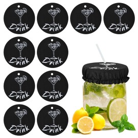 Pack of 10 Drink Covers to Protect Against Alcohol, Washable Cup Cover, Scrunchie, Anti-Spike, Reusable Drink Protection Cap with Holes for Straws, for Women, Girls, Club Bar