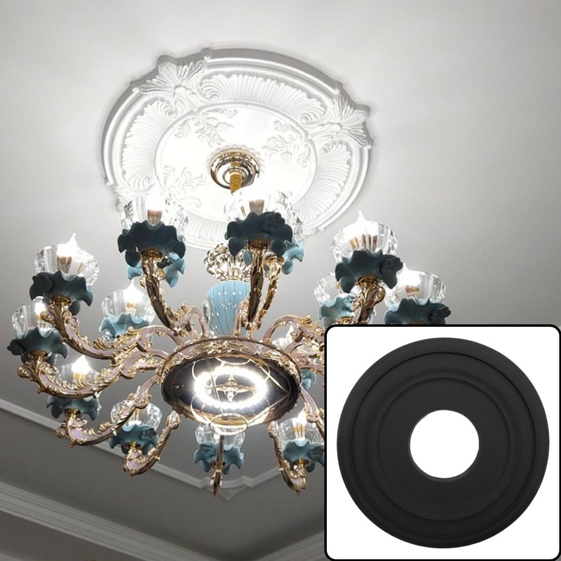HEVSTIL Black Ceiling Medallion PU Ceiling Medallion for Light Fixtures