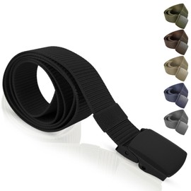 PIQSTORE Tactical Belt for Men Adjustable Nylon Strap Military Belt with Plastic Buckle Breathable Fabric Belt 3.8*135cm Black,135, black