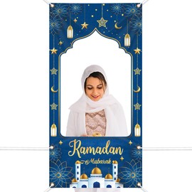 Ramadan Mubarak Photoshot Banner, Large Fabric Muslim Ramadan Kareem Backdrop Decorations, Ramadan Sign Photo Booth Frame Background for Muslim Ramadan Party Supplies, 180 x 90cm