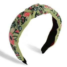 Glorig Green Embroidery Floral Headband For Women Wide Cute Headbands Knotted Head Band Summer Accessories Trendy Boho Flower Cloth Hair Bands Fashion Jewelry
