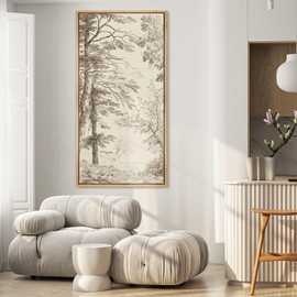 SIGNFORD Extra Large Framed Canvas Detailed Branch Illustration with Landscape Illustrations Modern Art Calm Warm for Living Room, Bedroom, Office - 60"x30"