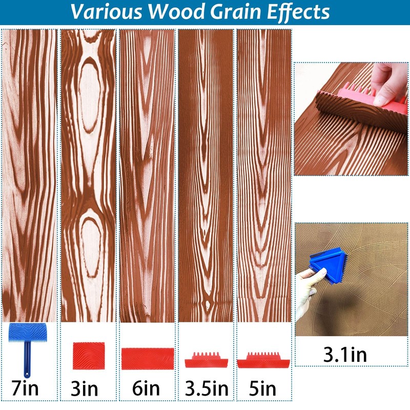 Wood Grain Tool, 9pcs Fake Wood Grain Roller Paint Brushes