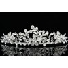Flower Leaf Bridal Wedding Tiara Crown - Clear Crystals Silver