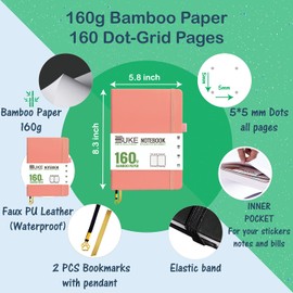 Bullet Dotted Journal A5 Dot Grid Notebook - 160GSM Ultra Thick Bamboo White Paper - Vegan PU Leather Hardcover - 5x5mm DOT-GRID 160 Pages Drawing BUJO