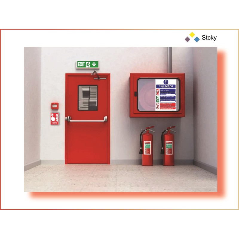 Stcky Fire Action Notice Sign - 20 x 30 cm