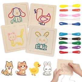 Plliocse Threading Toys, Wooden Lacing Dinosaur Toys, Children's Lacing and Tracing Toys, Cute Threading Toy Game for Preschoolers, 3 4 5 6 Years Old Boys & Girls (Animals)