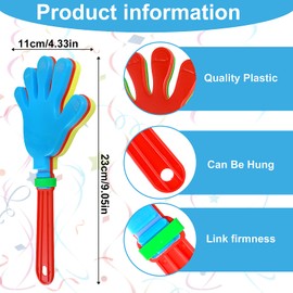 4 Pcs Hand Clappers 9 Inch Large Hand Clappers Noisemakers Cheer Noise Makers Finger Noise Makers for Sporting Events Basketball Football Game Party Favors (Mixed Colors)