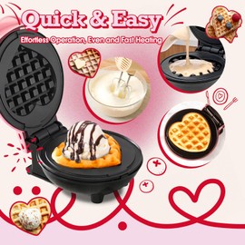GVAKMM Mini Waffle Maker(Heart),Small Waffle Maker Keto,Mini Wafflera Iron for Kids Family and Individuals,4'' Non Stick Cooking Plates with Fast & Even Heating