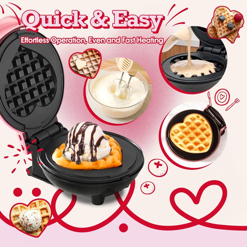GVAKMM Mini Waffle Maker(Heart),Small Waffle Maker Keto,Mini Wafflera Iron for