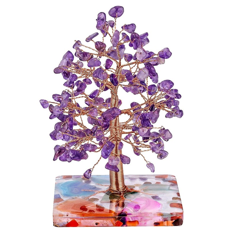 Nupuyai Amethyst Crystal Tree with Agate Slices Base, Gemstone Tree,