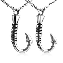 abooxiu 2 PCs Silver Fishing Hook Urn Necklace for Ashes Stainless Steel Ashes Necklace Cremation Jewelry Memorial Keepsake for Men Boy Women Girl Love Fishing