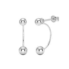 Heather Needham Sterling Silver Inside Out Half Hoop Ball Stud Earrings - 2 in 1 Stylish Stud and Half Hoop Earrings for Women and Girls - Size 20mm, 4mm & 5mm Ball - Elegant Gift Boxed