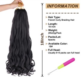 9 Packs 18 Inch French Curls Braiding Hair Pre Stretched Bouncy Loose Wavy Braiding Hair 60g/Pack French Curly Braiding Hair Synthetic Crochet Braids Hair For Box Braids Hair Extension For Women（18 Inch,1B#）
