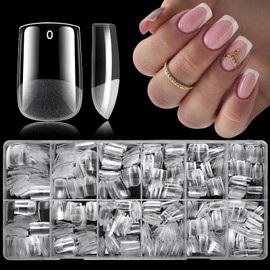 LoveOurHome 750pc Short Square Nail Tips Clear Fake Nails Short Square Gel Nail Tips Full Cover Acrylic Nails Clear Press on Nails Women False Nail 15 Sizes Fingernails for Nail Extension