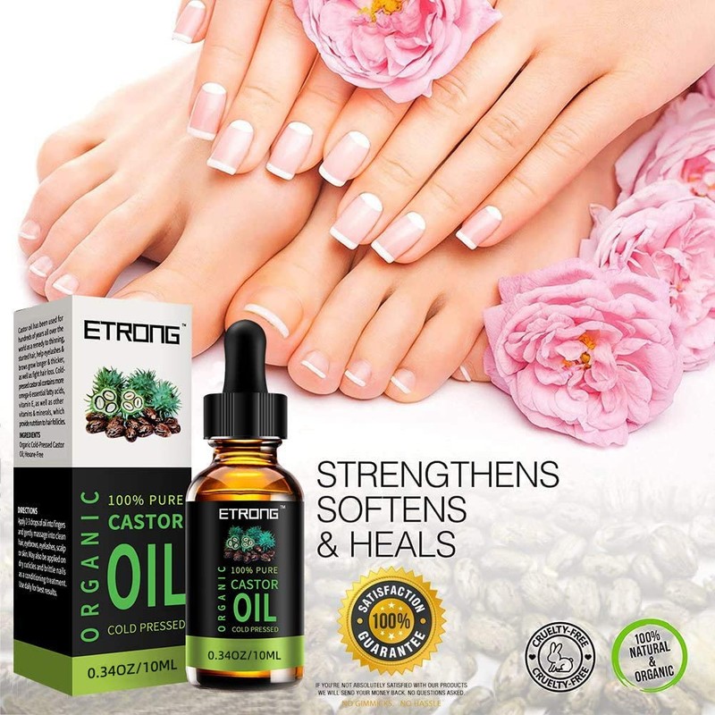 ETRONG Organic Castor Oil,Pure Cold Pressed Castor Oil for Eyebrows,Eyelashes,Hair