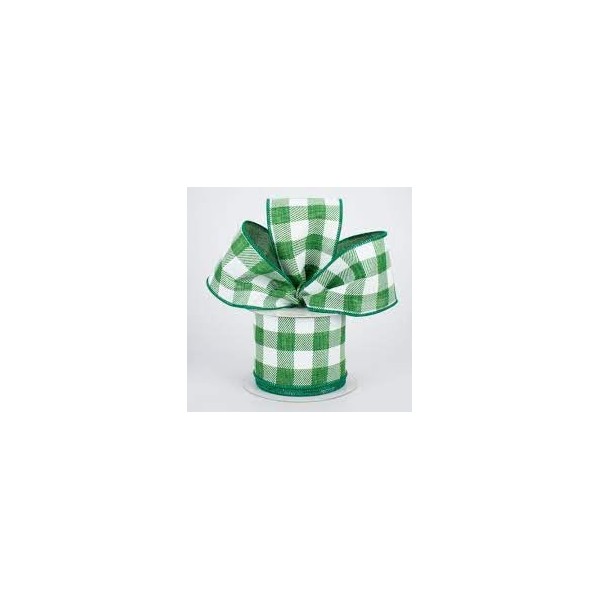 Plaid Check Wired Edge Ribbon - 10 Yards (Emerald Green,
