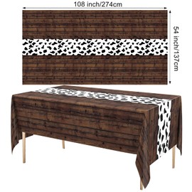 Remagr 54 x 108 Inch Cow Tablecloth for Party Decor Western Table Cloth Cowboy Print Plastic Rustic Table Runner Highland My First Rodeo Toys Farm Animal Holiday Story(Dark Khaki Pattern,6 Pcs)