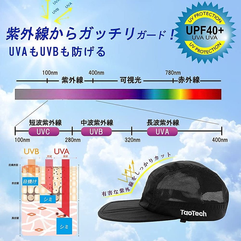 TaoTech Surf Cap Folding Mesh Portable Sport Cap Drawstring Embroidery