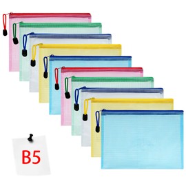 Vicloon Document Bag B5, 10 Pieces Zip Bag, Colourful Waterproof Document Bag with Zip, Mesh Bag with Zip, File Zip Bag, Zip Pockets
