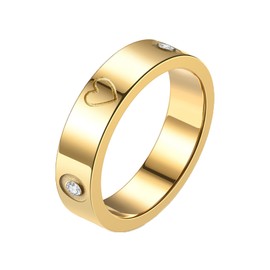 MAGIIE Jewellery 6 mm Women's Ring Gold, 18 Carat Gold-Plated Ring Wedding Rings Stainless Steel Women, Zircon Ring Elegant Women, Anniversary Trust Ring, Eternity Rings for Women, Stainless Steel, No