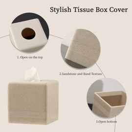Haocoott Tissue Box Cover Square, Resin Facial Tissue Holder Covers Cube Toilet Paper Holder Case Dispenser Home Decorative for Bathroom Kitchen Bedroom Living Room Office (Beige)