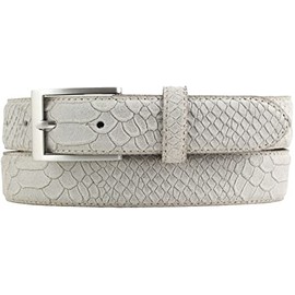 BELTINGER Python Embossed Belt 3 cm Leather Belt for Men and Women 30 mm Snake Look Snake Pattern Python Pattern, Light grey, silver