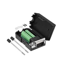 uxcell D-sub DB15 Breakout Board Connector with Case 15 Pin 3-Row Male Port Solderless Terminal Block Adapter with Thumb Screws