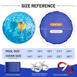 24ft Round Winter Pool Cover for Above Ground Pools 24ft Pool Cover Kit with Winch and Cable, Premium Extra Thick Durable Heavy Duty 24ft Winter Pool Cover Against UV, Falling Leaves, Dust, Snow, Blue