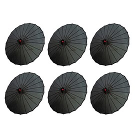 THY COLLECTIBLES Set of 6 Kid's Size 22" Japanese Chinese Umbrella Parasol for Wedding Parties, Photography, Costumes, Cosplay, Decoration and Other Events (Black)