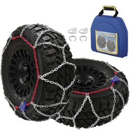 SCITOO Snow Chains For Car Pickup Trucks SUV,Universal Emergency Tire Traction Chain,Anti-Skid Thickening Tire Chains Width 255 265 275 285mm(16" 17" 17.5" 18" 20" 22")- Set of 2