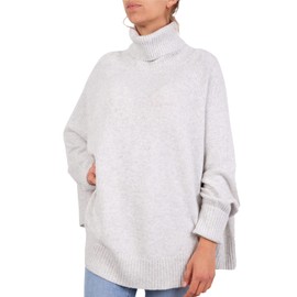Cashmere Blend Poncho, Kimono for Women, Made in Italy, Double Yarn, Long Sleeves, Merino Wool, Cashmere, One Size, Gift for Winter Clothing, Light Grey, One Size, lightgrey