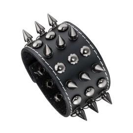 MILAKOO Unisex Black Metal Spike Studded Punk Rock Biker Wide Strap Leather Bracelet Chain Bracelet Adjustable, Faux Leather