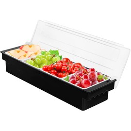 FEOOWV 4-Compartment Condiment Server Caddy Container with Lid, Serving Tray for Fruit,Candy, Dips, Bar Restaurant Supplies,Garnish Organizer Box (1, 4 Compartment)