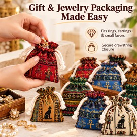 20-Piece Assorted Pattern Drawstring Gift Bags – Colorful Egyptian-Inspired Pouches for Jewelry, Wedding Favors and Parties