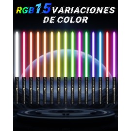 Sable de Luz, RGB LED Las Luces Pueden Parpadear,con Sonido y Sonido de Percusión,Mango Metalico,Sables de Luz para Adolescentes Dultos Cosplay, Regalo de Navidad, 1 Pieza, Negra (15Colores)