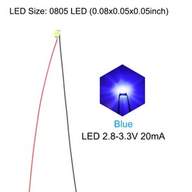 PATIKIL 0805 Pre-Wired Micro LED, 12 Pcs 2.8-3.3V Pre-soldered Mini Light Emitting Diodes Surface Mount Device for Model Building, DIY, Science Projects, 9.8" Length, Blue