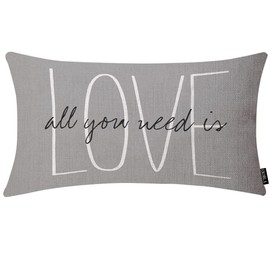 EKOBLA Grey Love is All You Need His and Her Love Script Rectangle Pillow Covers Lumbar Pillow Cases for Outdoor Square Couch Chair Cushion Cover Cotton Linen 12x20 Inches