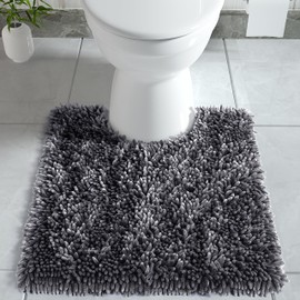 Yimobra Toilet Rugs U Shaped Washable, Soft Comfortable Toilet Mat for Bathroom Floor, Non-Slip Contour Bathroom Rugs for Toilet, Fluffy, Thick, Dry Quickly Absorbent Water, 24.4 x 24.4, Dark Grey