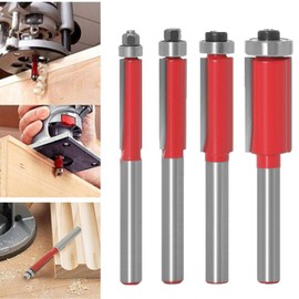 Baorder 6 mm Shank 4 Pieces Milling Cutter Groove Cutter Wood Cutter Bit Set Top End Ball Bearing Router Bits for Woodworking Tool
