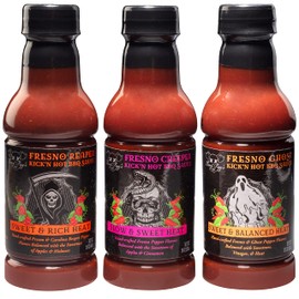 Tony Pigg's Kick'n Hot BBQ Sauce Variety Pack (3 pk, 19oz ea- Fresno Reaper, Ghost, Creeper)- Hand Crafted Barbecue Sauce w Fresh Pepper Heat -Great for Burgers, Ribs & Wings- Grilling Gift for Men