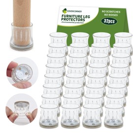 COVERCORNER 32PCS Chair Leg Floor Protectors, Chair Leg Protectors for Hardwood Floors, Furniture Pads for Hardwood Floors, Chair Socks Universal L Clear Fit 0.75"-0.94"