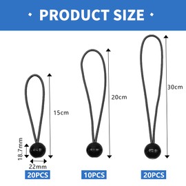 SUUFRUE Pack of 50 Bungees with Ball, 15/20/30 cm Tent Rubbers with Ball, Tarpaulin Tensioner with Ball, Rubber Tensioner with Ball, Short for Tarpaulins, Gazebos, Banner Black