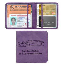 Wevdn Car Registration and Insurance Card Holder, Leather Car Document Holder Glove Compartment Organizer, Vehicle Wallet Case Glove Box Organizer for Women Men, Car Accessories (Purple)