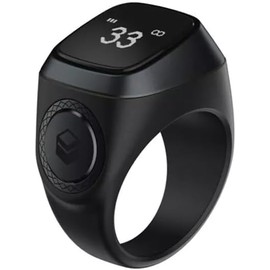 Mr. Gadget's Solutions Smart Tasbih Zikr Ring Counter & Azan Alarm Clock Digital Tally, Ring Ideal Muslim Gift For Eid Haj Umrah Ramadan-22mm Black